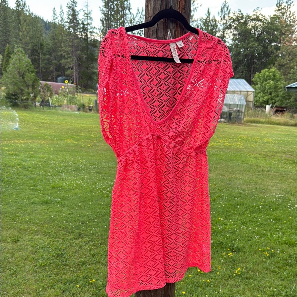 Vibrant Pink Lace Swim Coverup